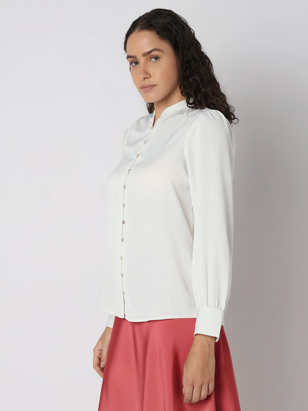 White Mandarin Collar Top - Image 3