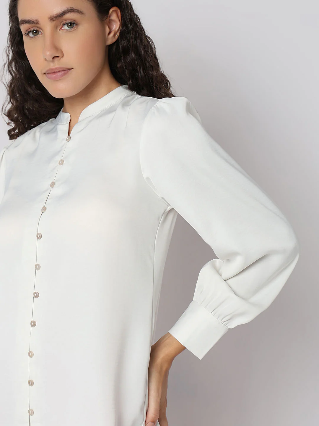 White Mandarin Collar Top - Image 6
