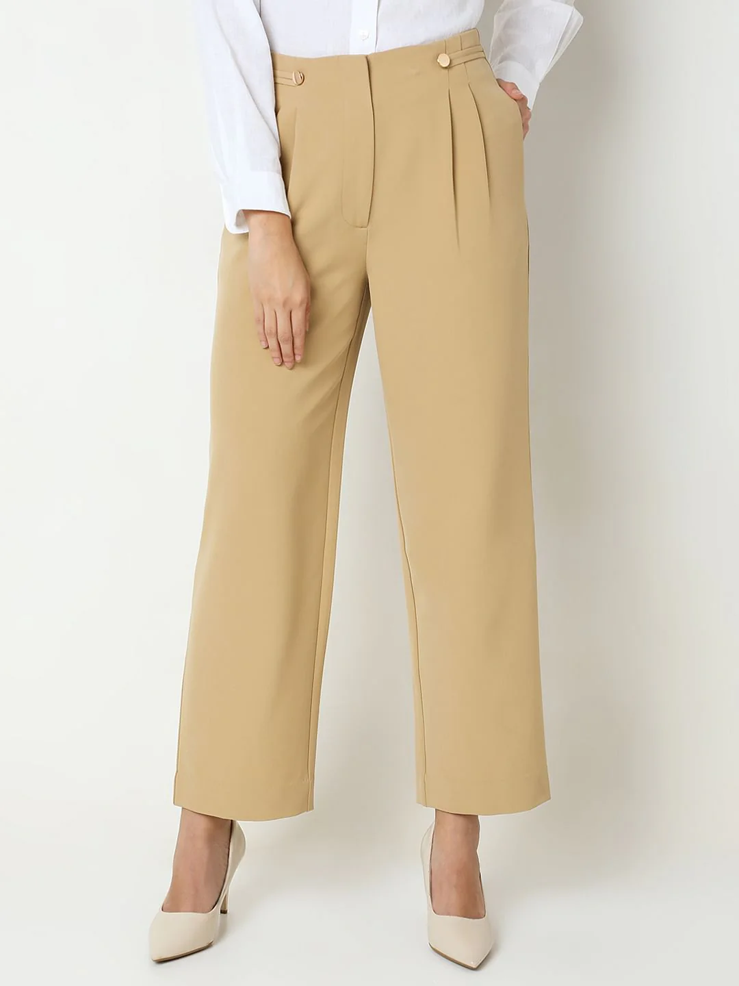 Tan High Rise Pants - Image 2