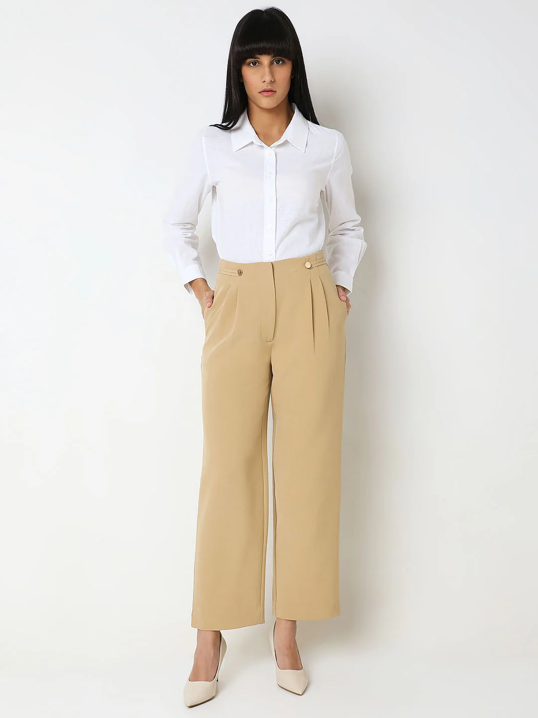 Tan High Rise Pants - Image 5
