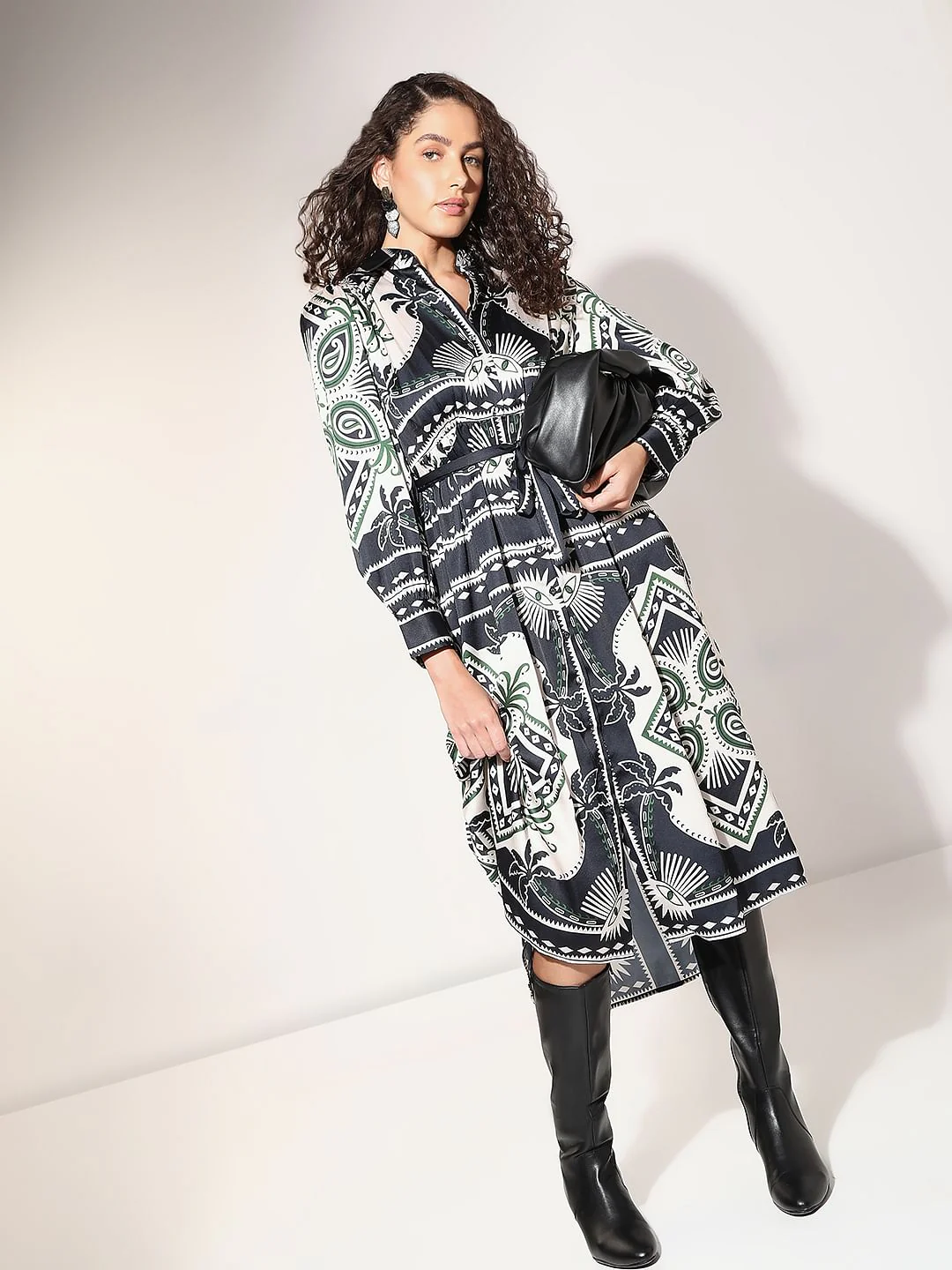 Black Printed Shirt Dress