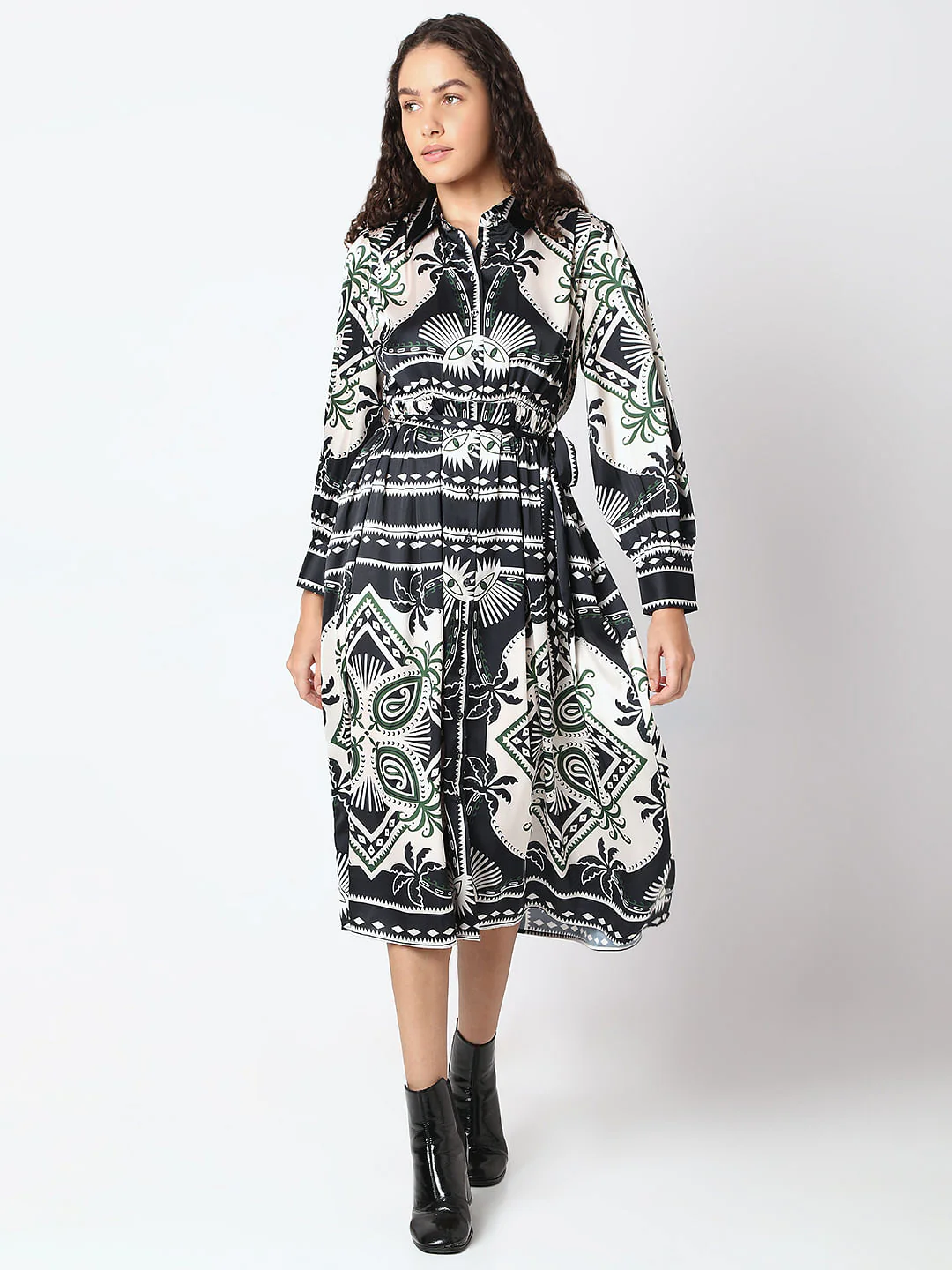 Black Printed Shirt Dress - Image 2
