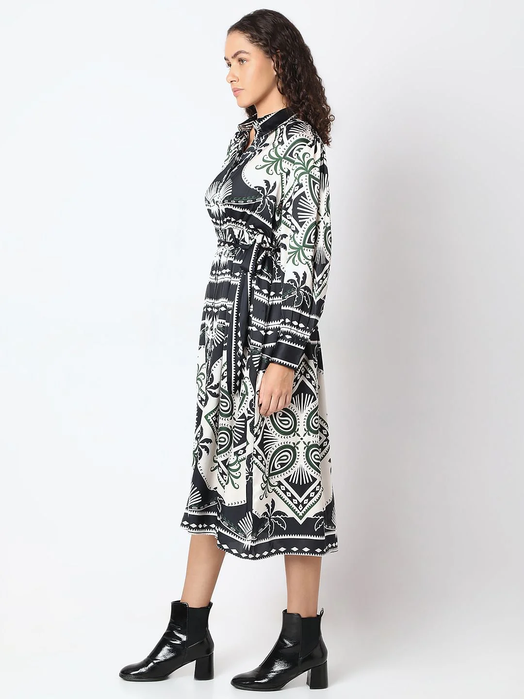 Black Printed Shirt Dress - Image 3