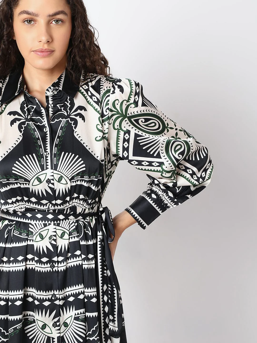 Black Printed Shirt Dress - Image 5
