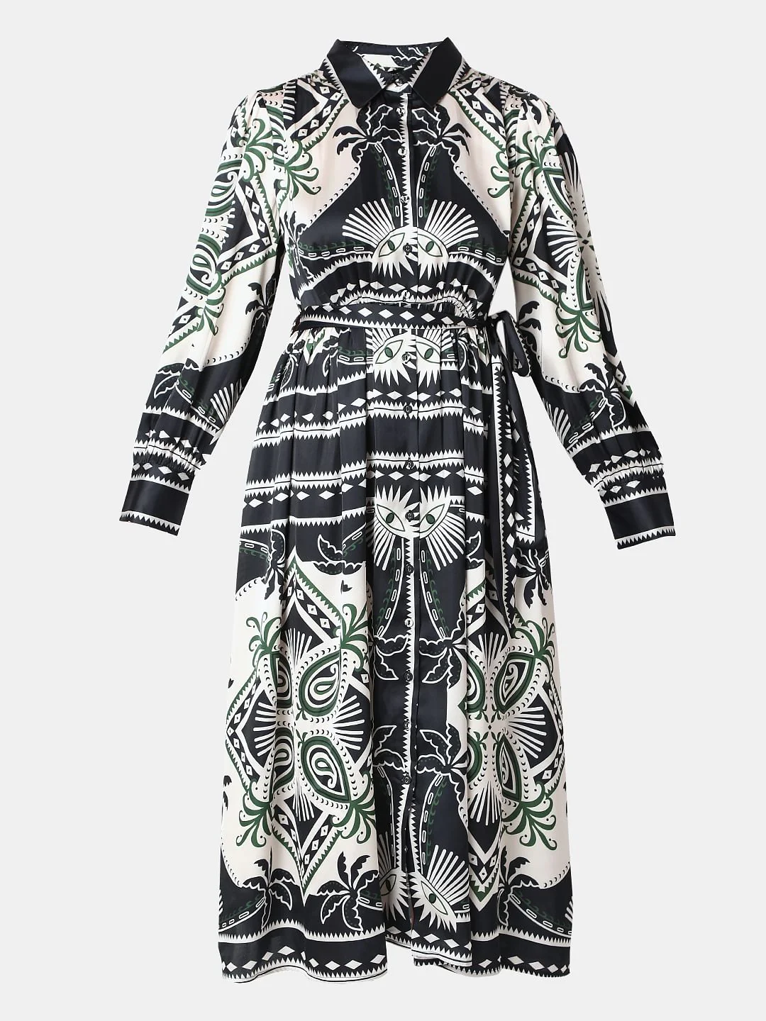 Black Printed Shirt Dress - Image 7