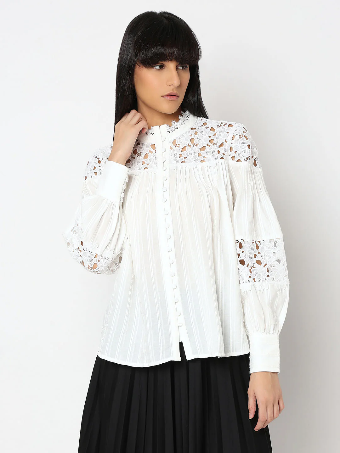 White Floral Cutwork Shirt - Image 2