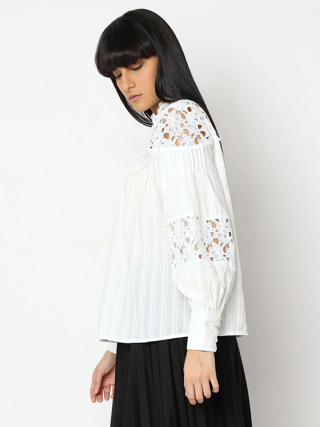White Floral Cutwork Shirt - Image 3