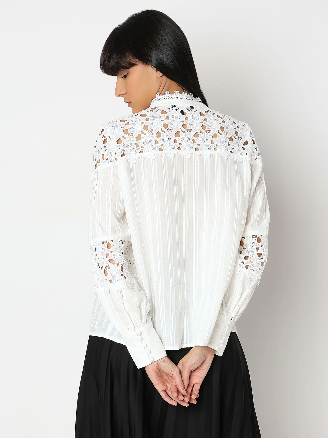 White Floral Cutwork Shirt - Image 4