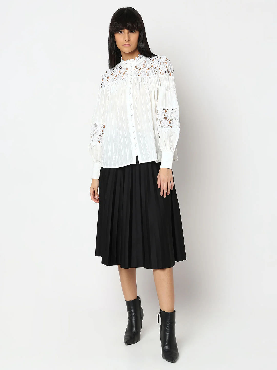 White Floral Cutwork Shirt - Image 5