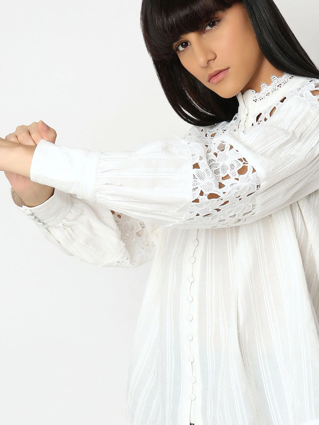 White Floral Cutwork Shirt - Image 6