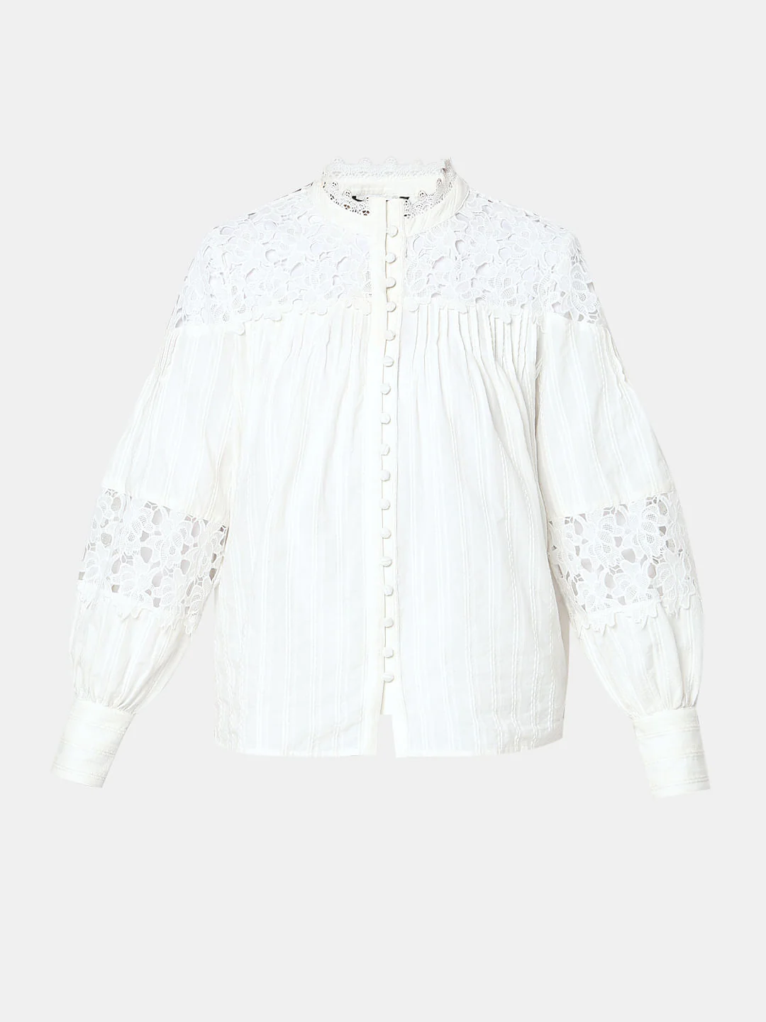 White Floral Cutwork Shirt - Image 7