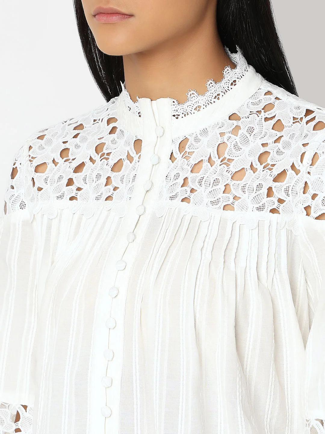 White Floral Cutwork Shirt - Image 8