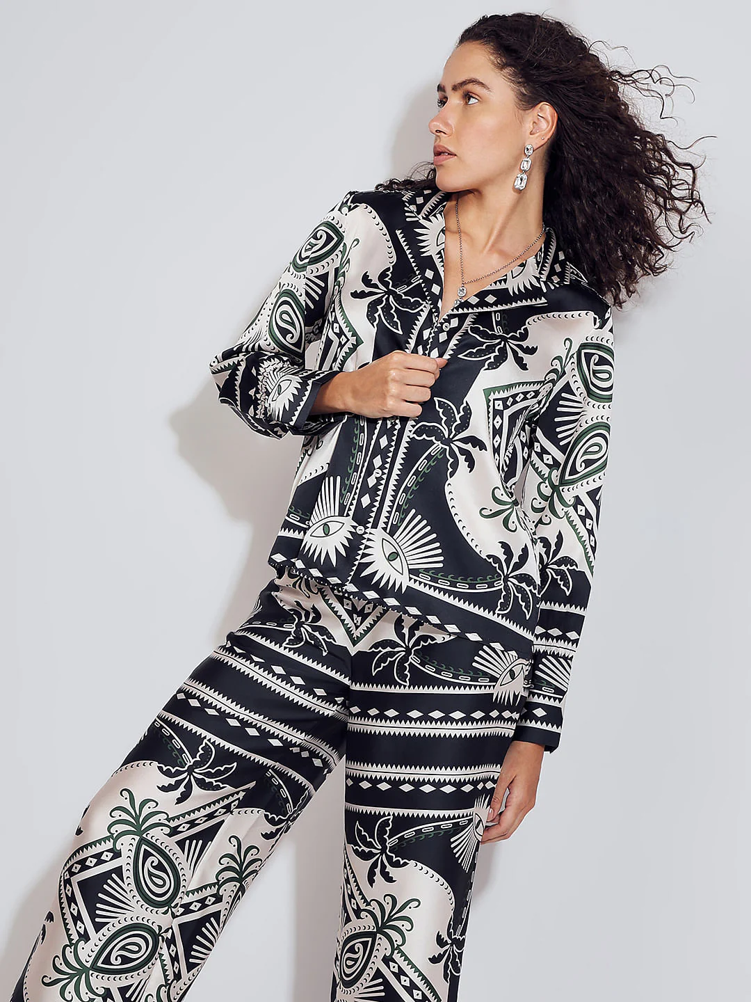 Black Printed Co-Ord Set Shirt