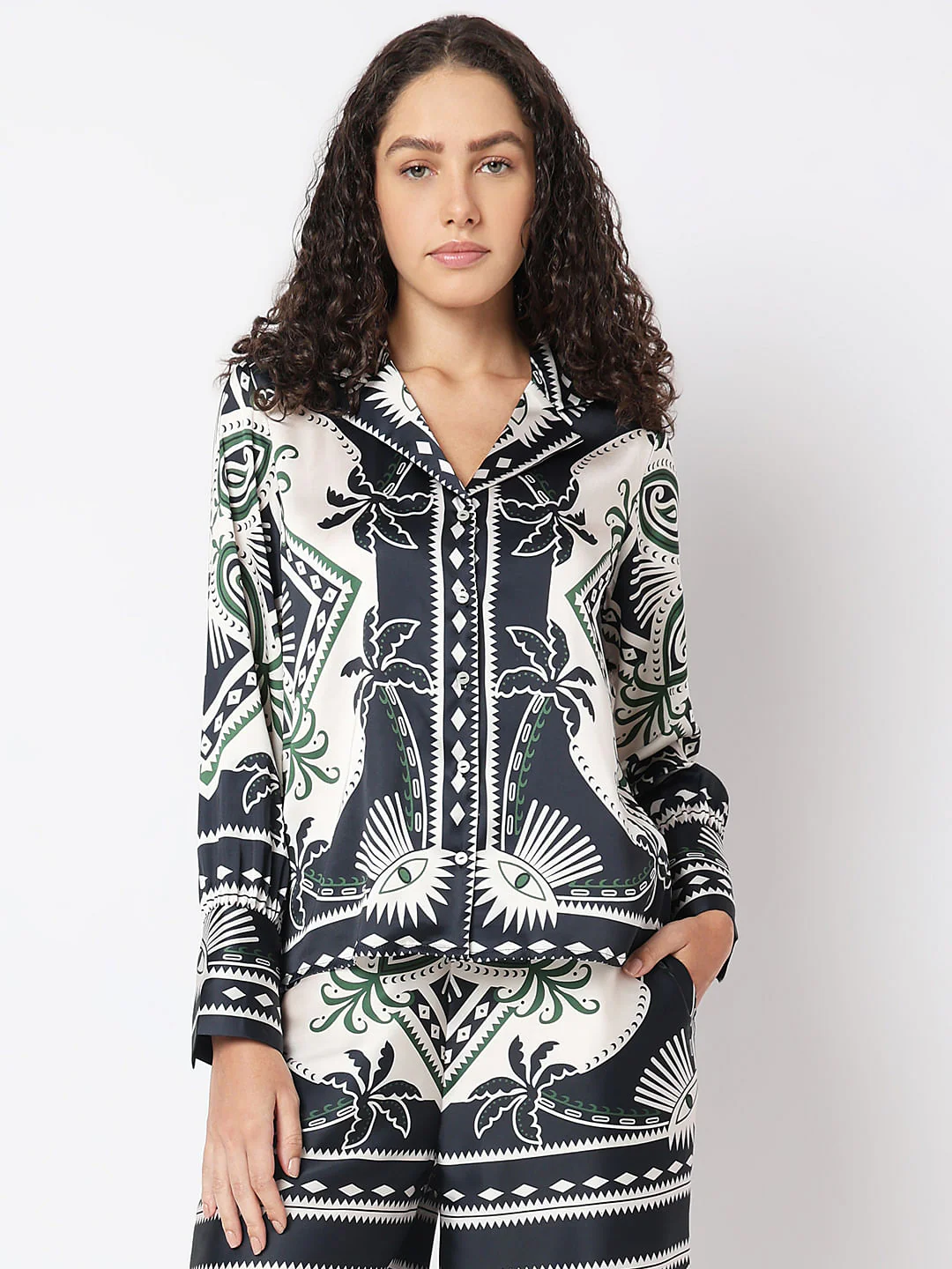 Black Printed Co-Ord Set Shirt - Image 2