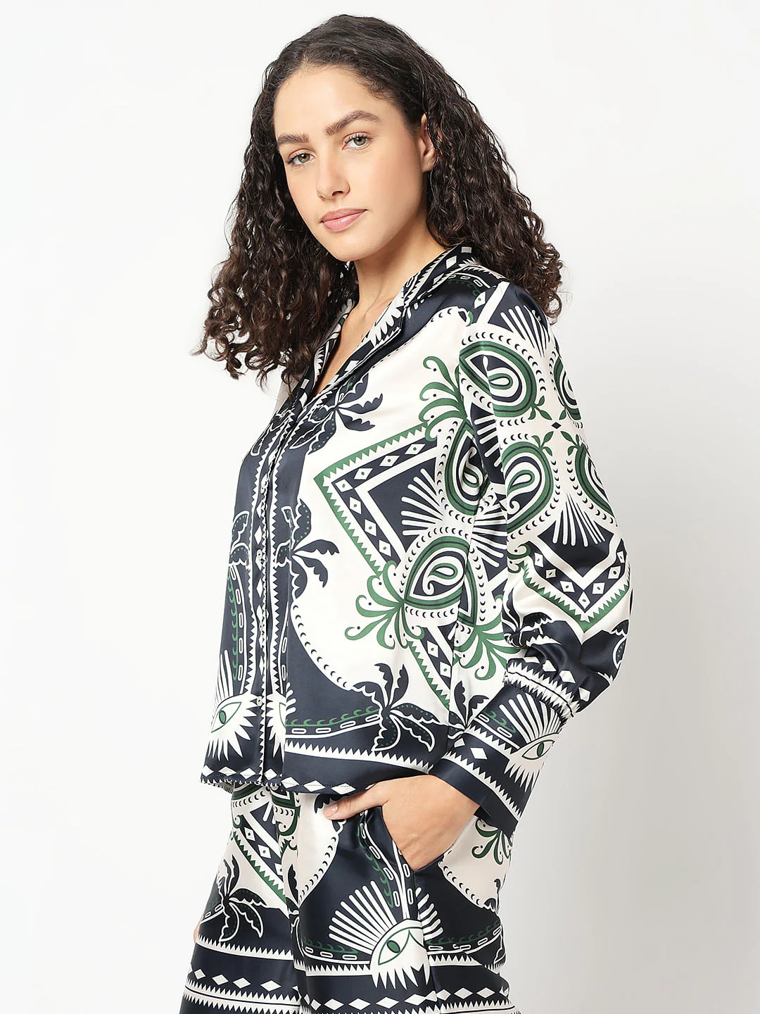 Black Printed Co-Ord Set Shirt - Image 3