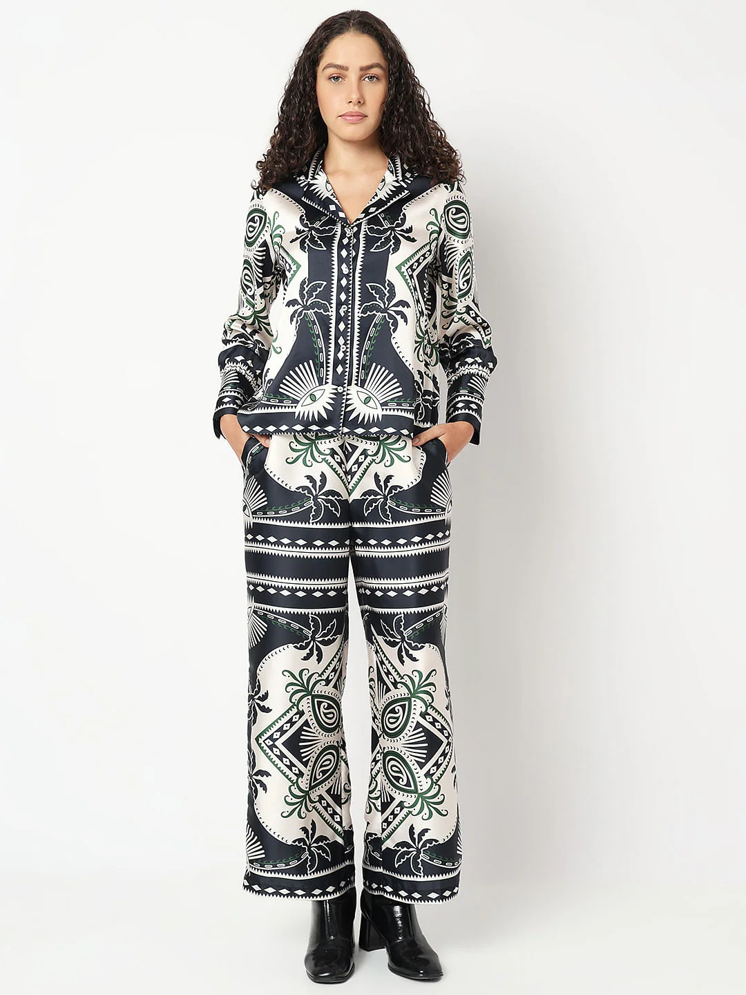 Black Printed Co-Ord Set Shirt - Image 5