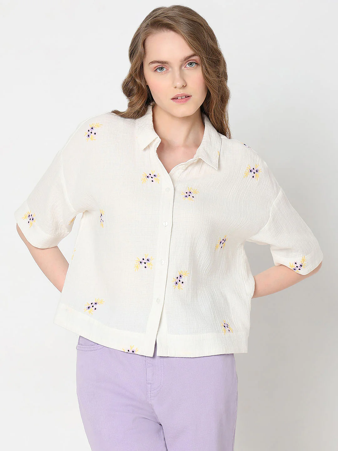 White Floral Cotton Shirt - Image 2
