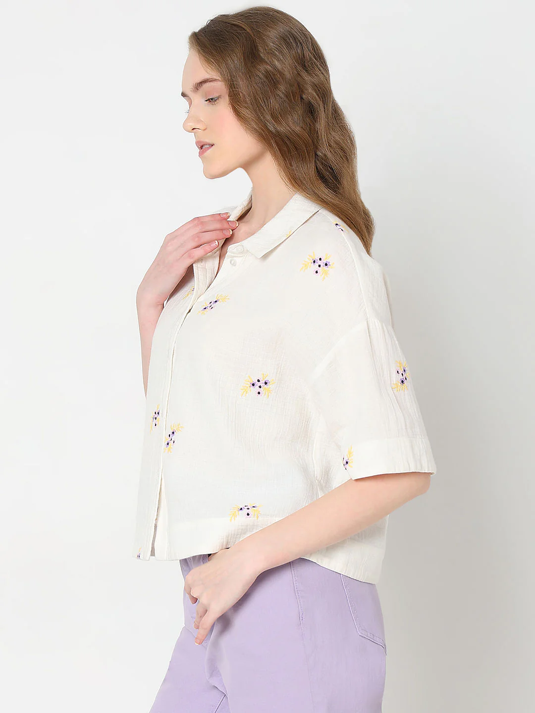 White Floral Cotton Shirt - Image 3