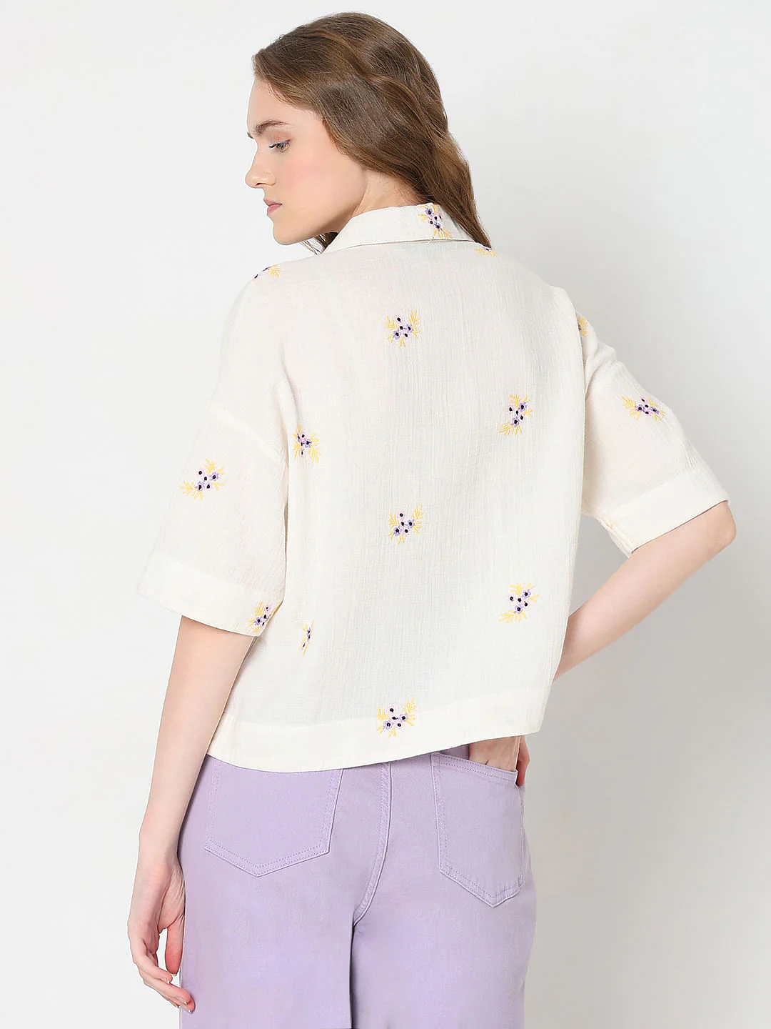White Floral Cotton Shirt - Image 4