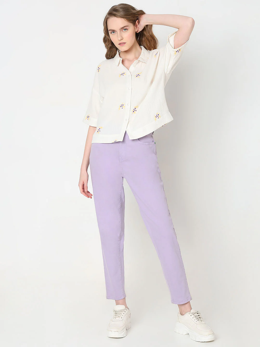White Floral Cotton Shirt - Image 5