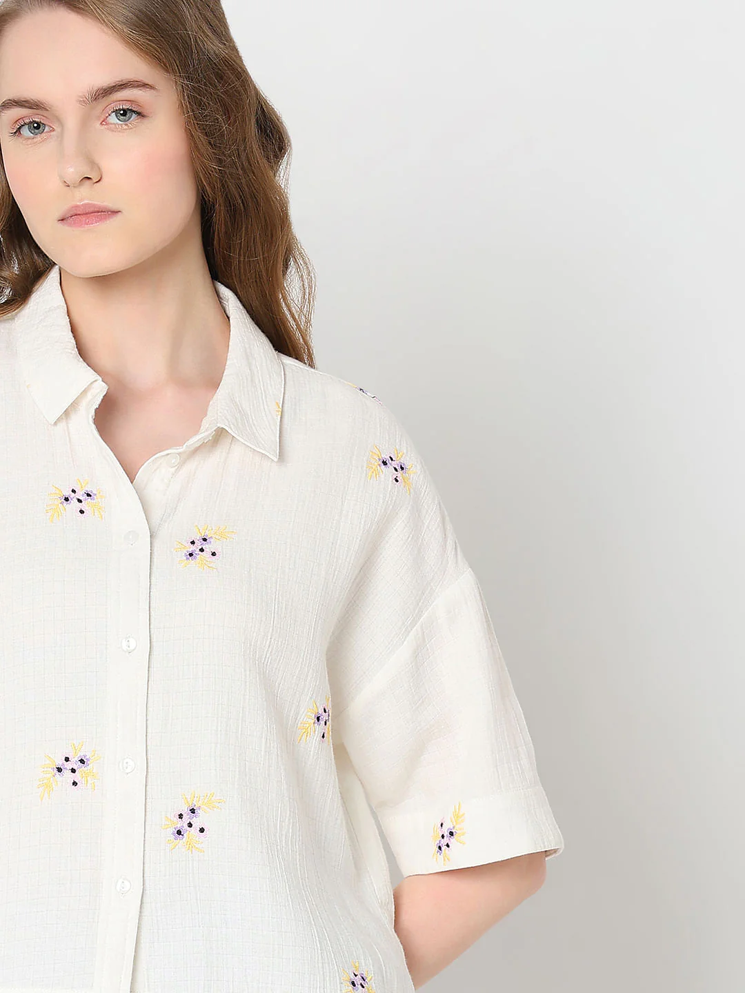 White Floral Cotton Shirt - Image 6