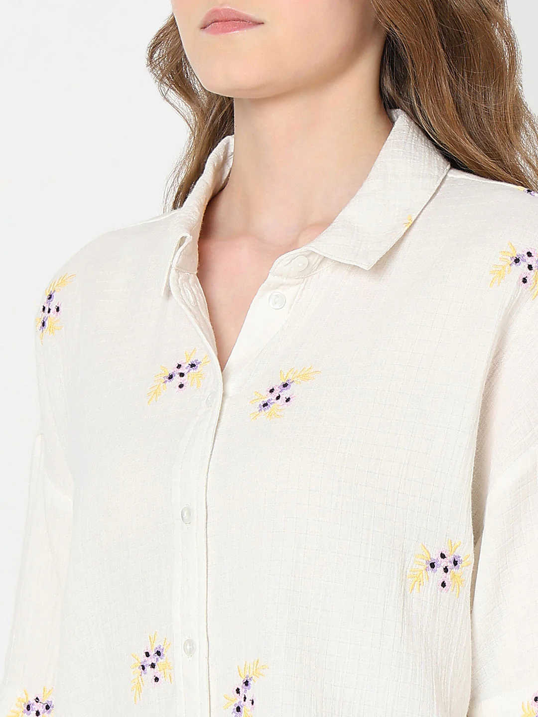 White Floral Cotton Shirt - Image 8
