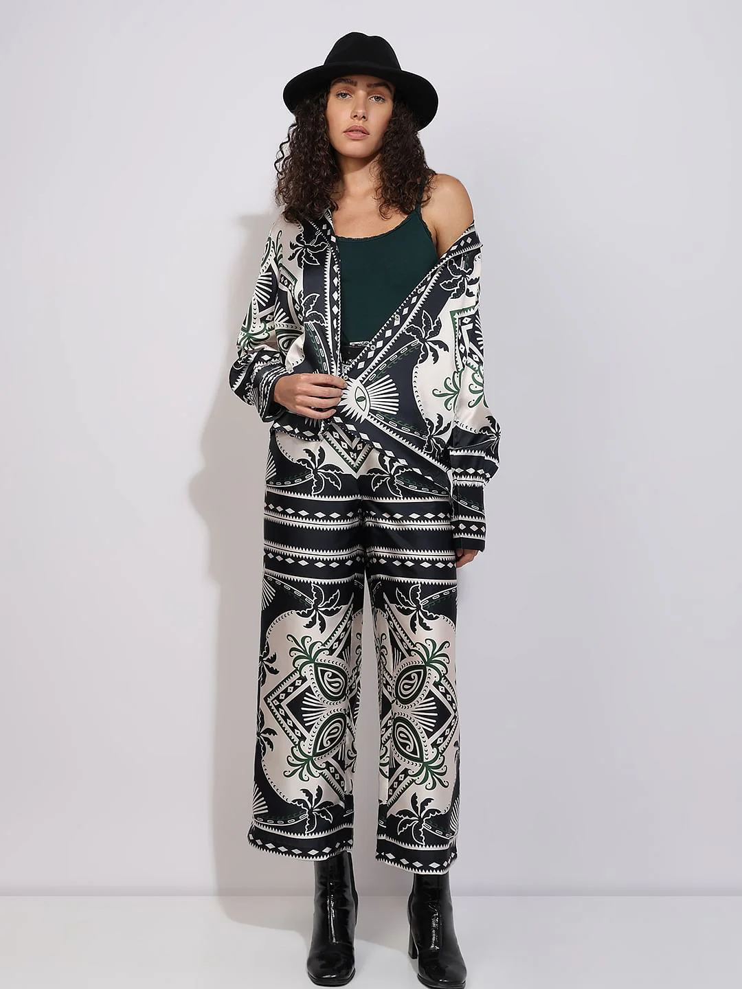 Black Printed Co-Ord Set Pants