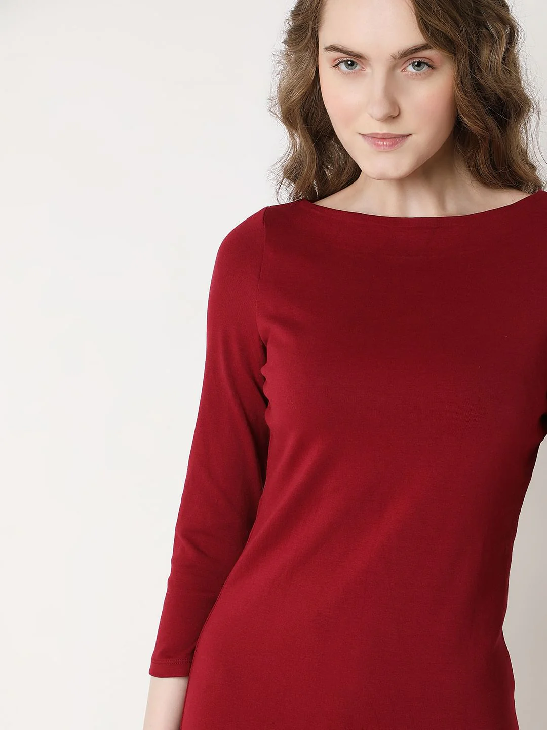 Dark Red Sheath Midi Dress - Image 5