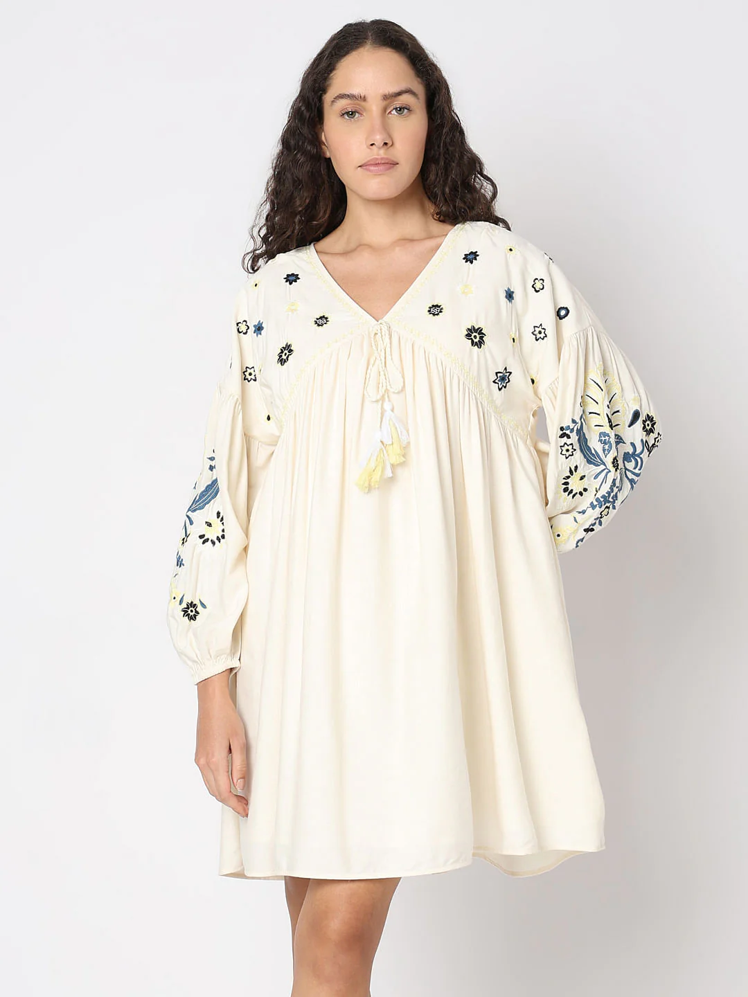 Ecru Embroidered Shift Dress - Image 2