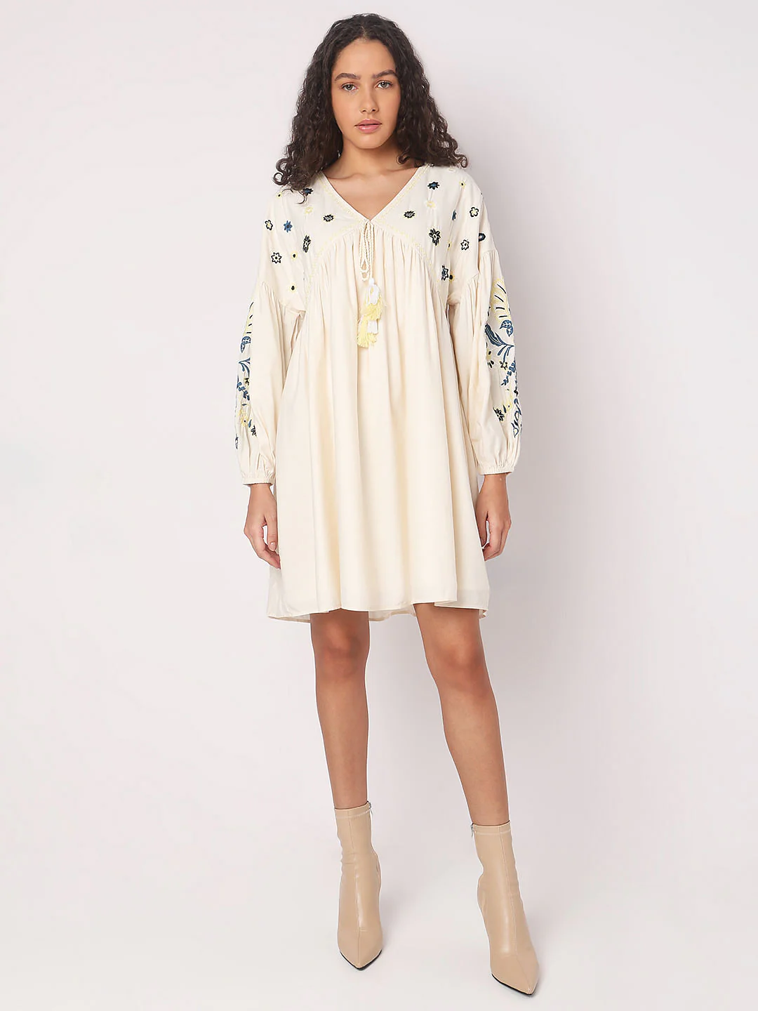 Ecru Embroidered Shift Dress - Image 5