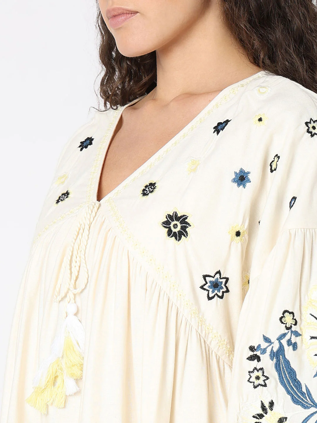 Ecru Embroidered Shift Dress - Image 8