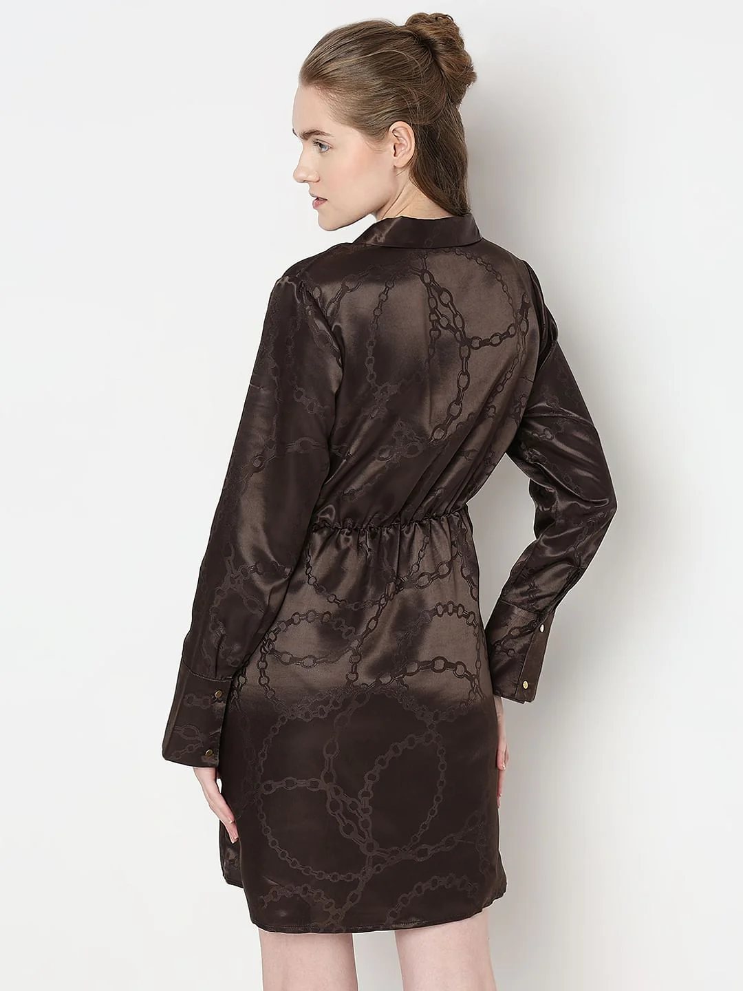 Brown Abstract Print Wrap Dress - Image 4