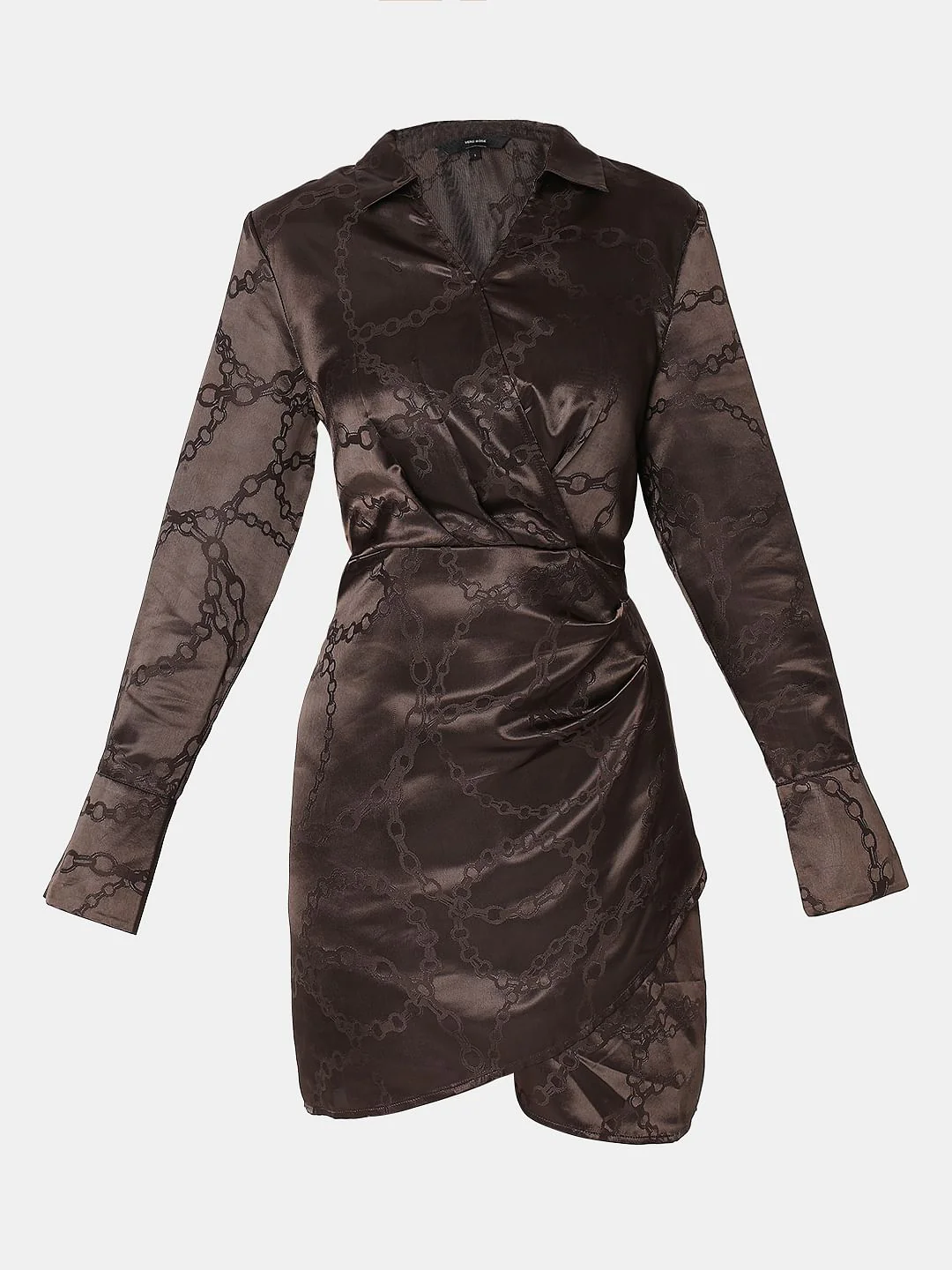 Brown Abstract Print Wrap Dress - Image 7
