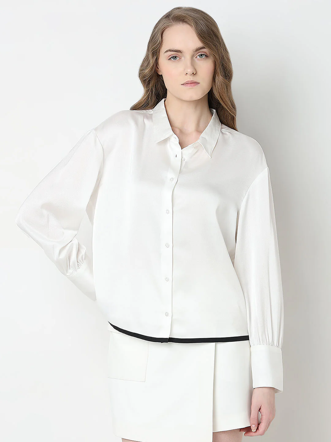 White Contrast Detail Shirt - Image 2