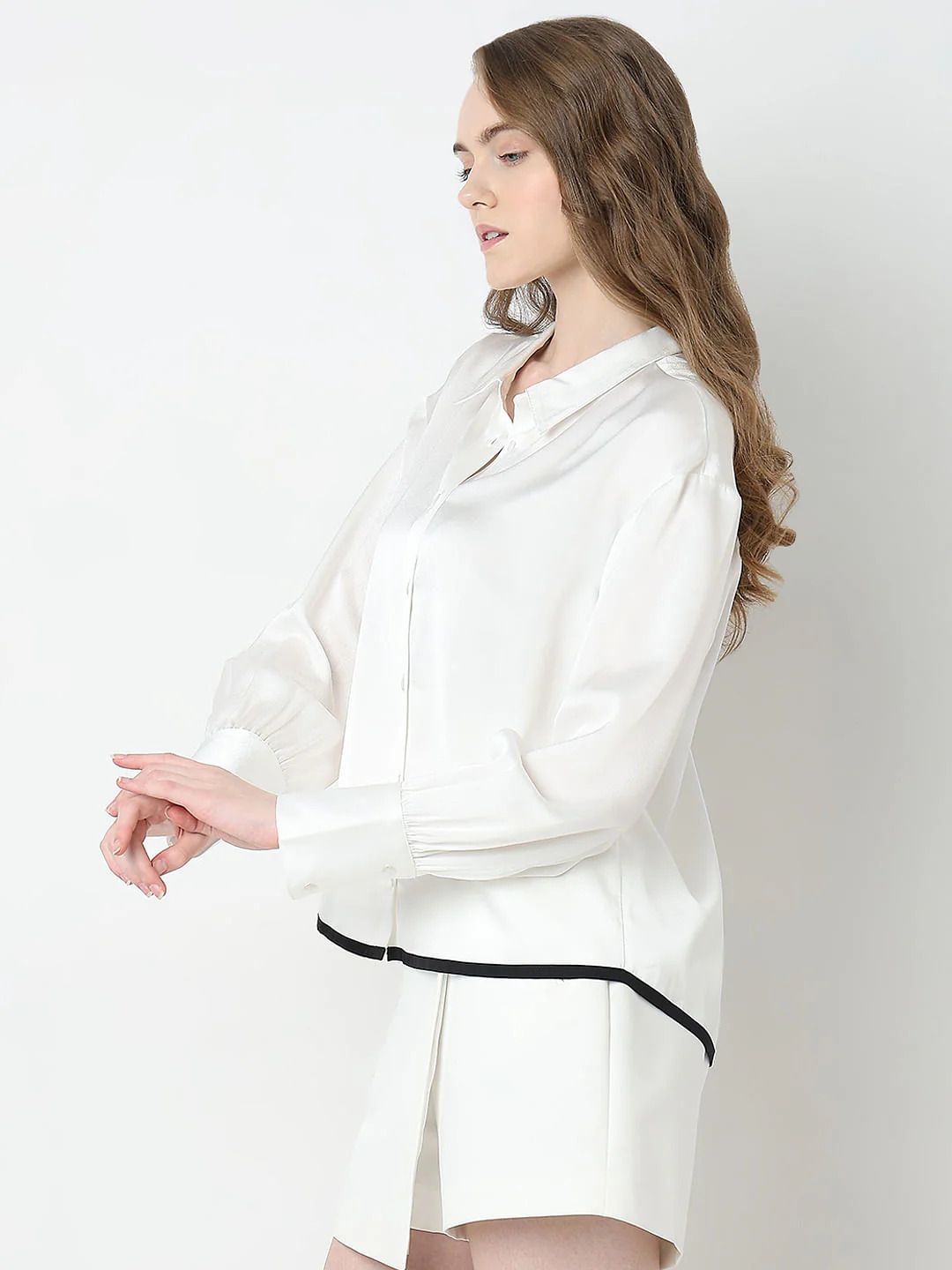 White Contrast Detail Shirt - Image 3