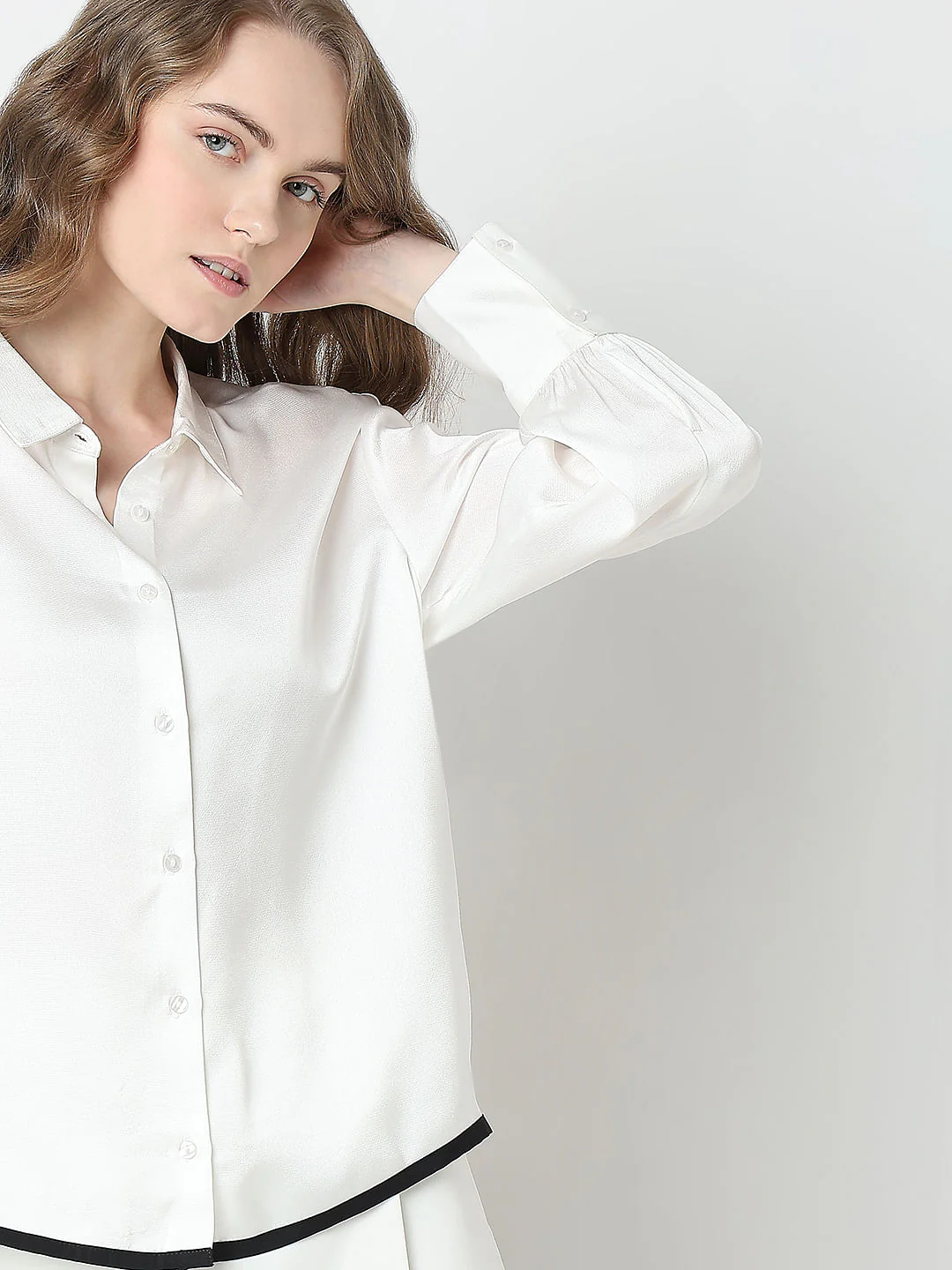 White Contrast Detail Shirt - Image 6