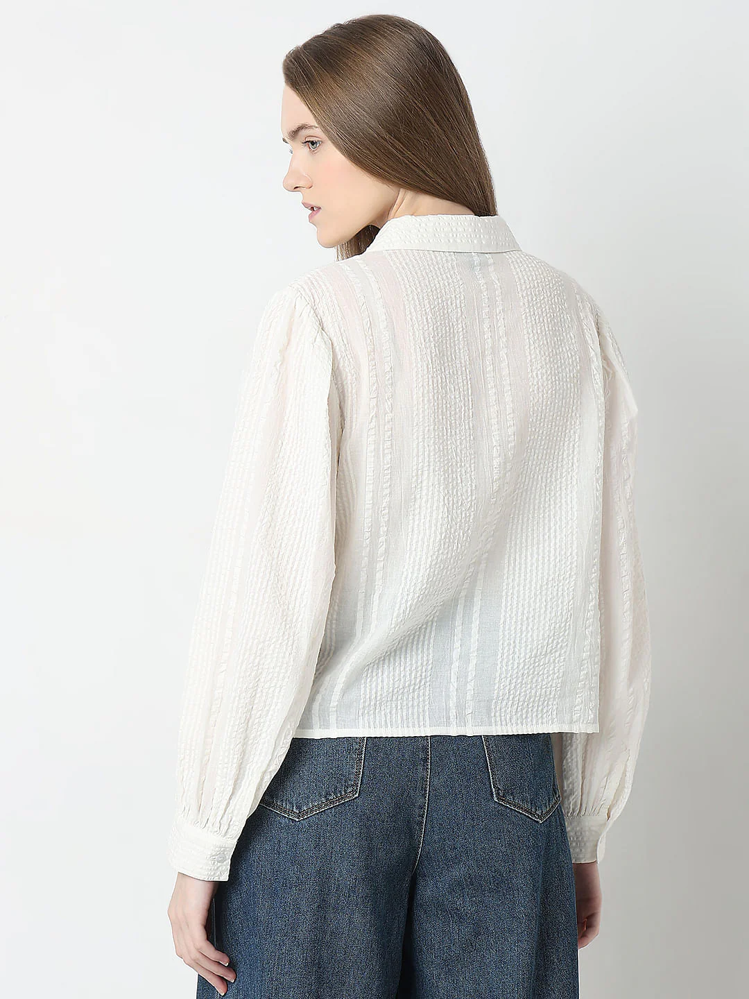 White Floral Cotton Textured Shirt - Image 4