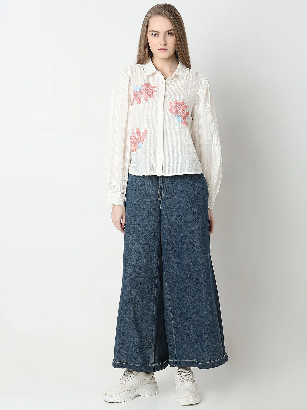 White Floral Cotton Textured Shirt - Image 5