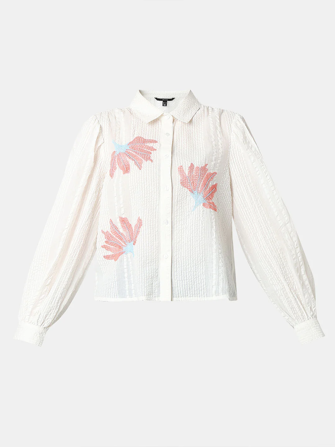 White Floral Cotton Textured Shirt - Image 7