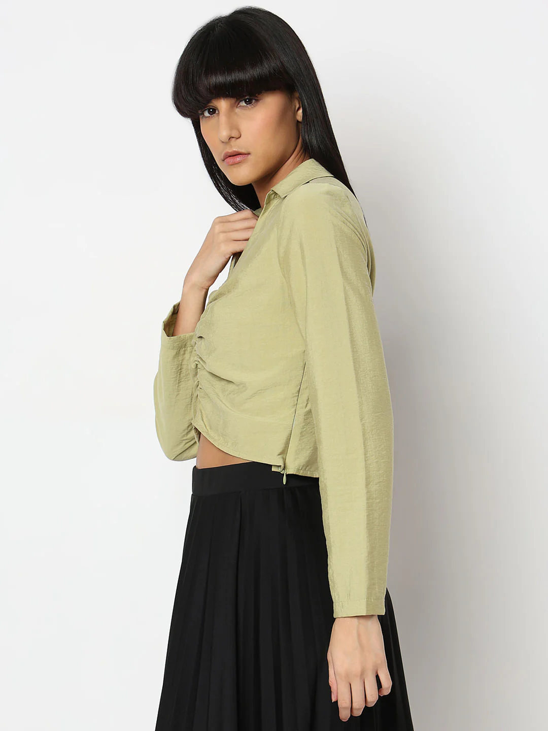 Green Ruched Cropped Shirt - Image 3