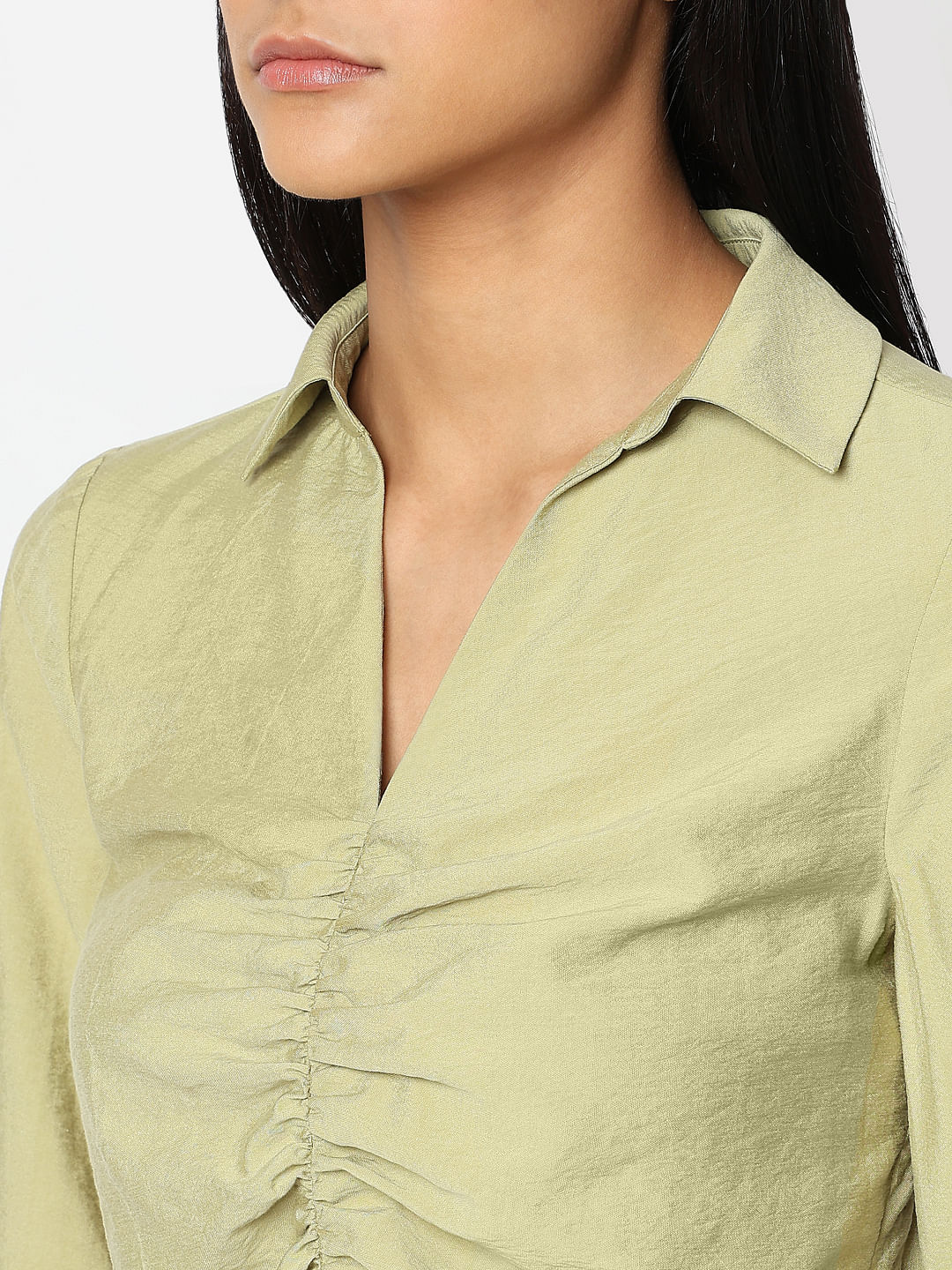 Green Ruched Cropped Shirt - Image 8