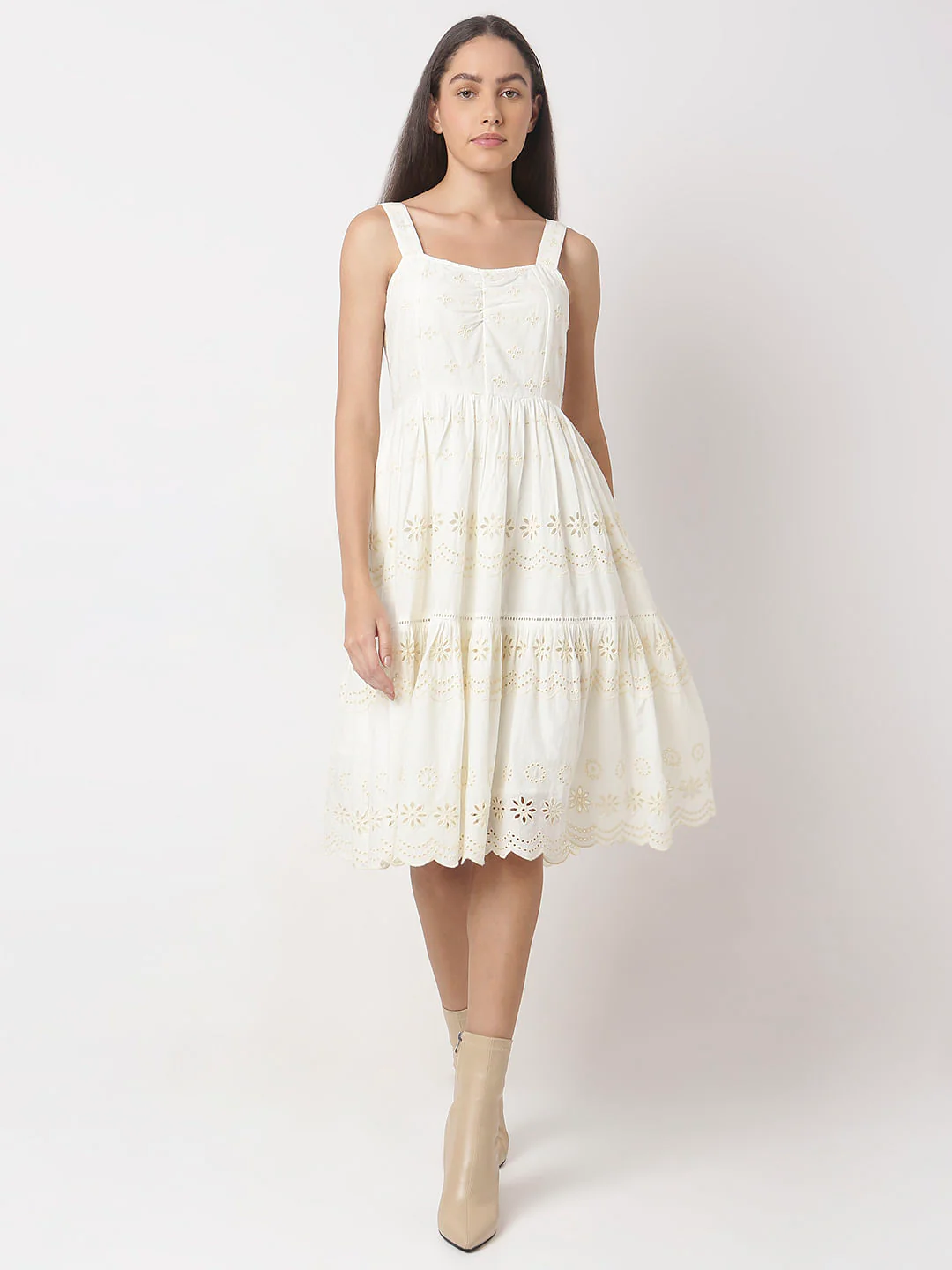 Off-White Schiffli Strappy Midi Dress - Image 2