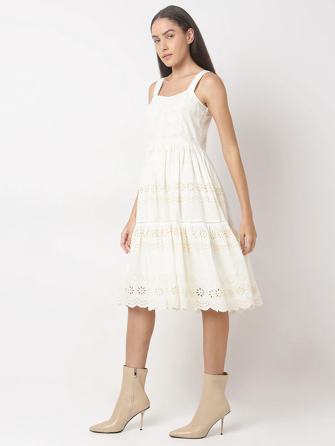 Off-White Schiffli Strappy Midi Dress - Image 3