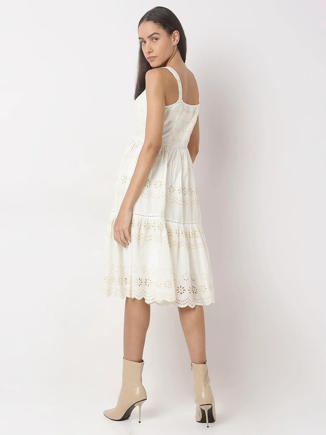 Off-White Schiffli Strappy Midi Dress - Image 4