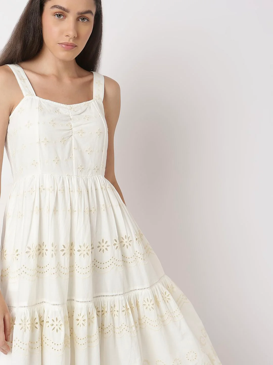Off-White Schiffli Strappy Midi Dress - Image 5