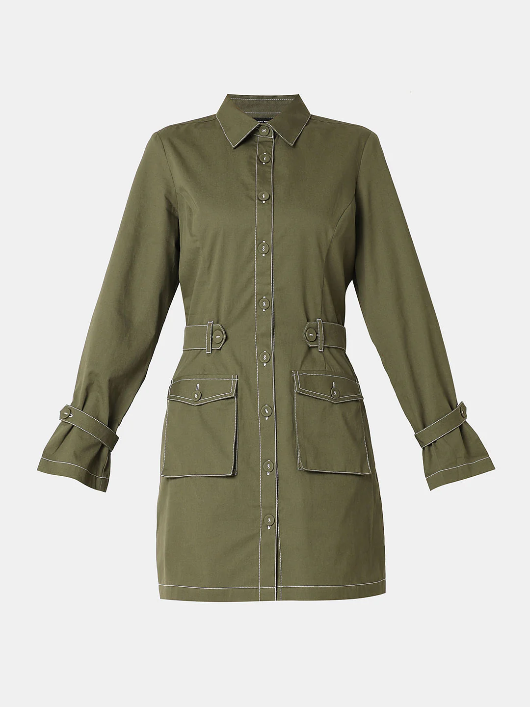 Green Contrast Stitch Detail Mini Dress - Image 7