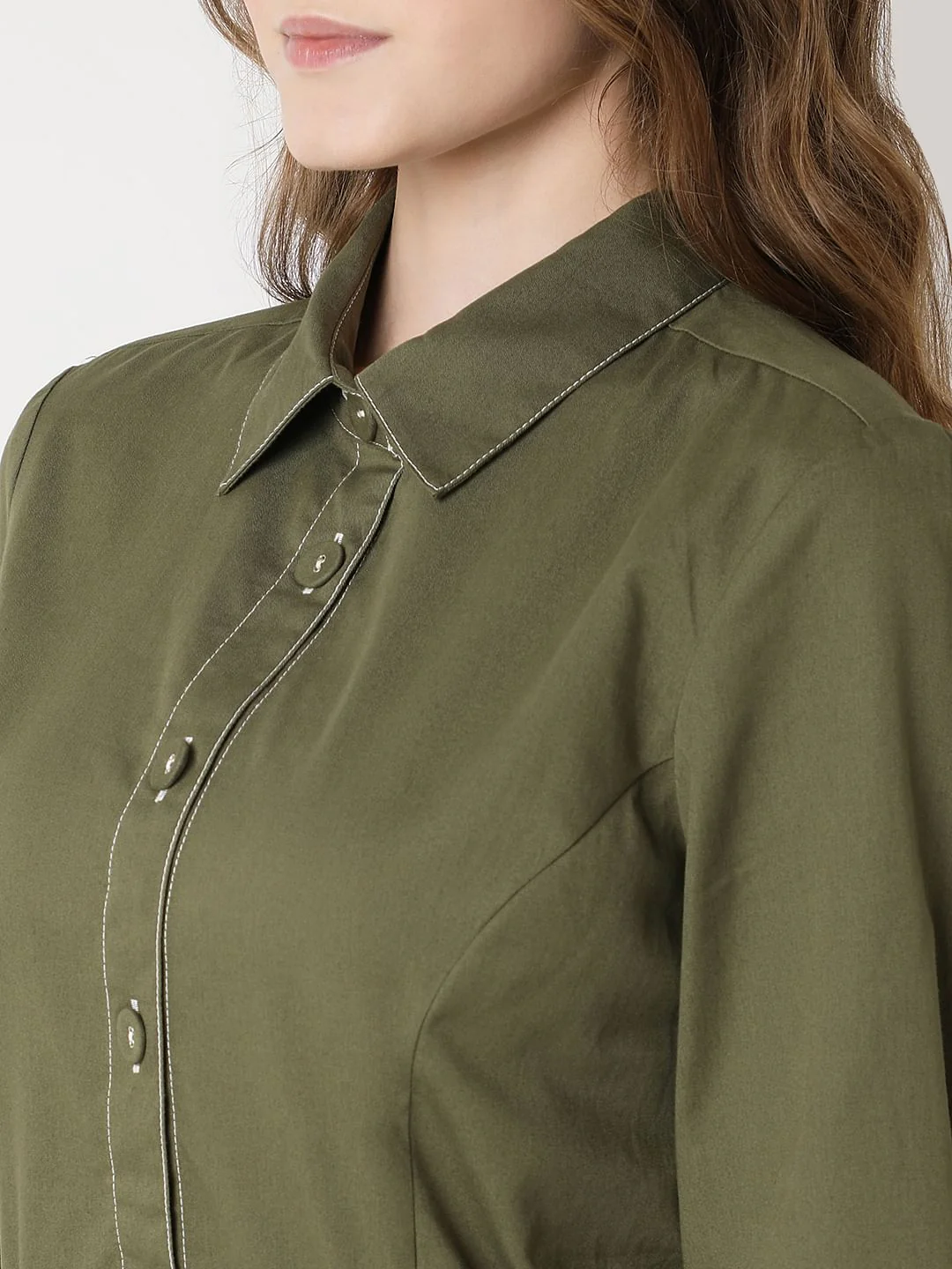 Green Contrast Stitch Detail Mini Dress - Image 8