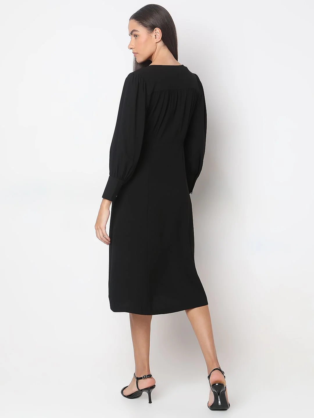 Black V-Neck Midi Dress - Image 4