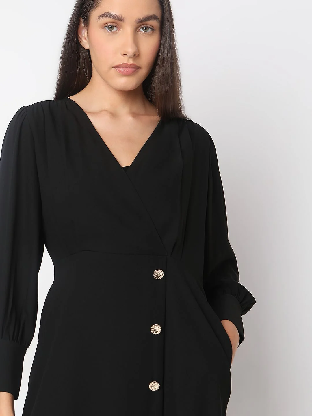 Black V-Neck Midi Dress - Image 5