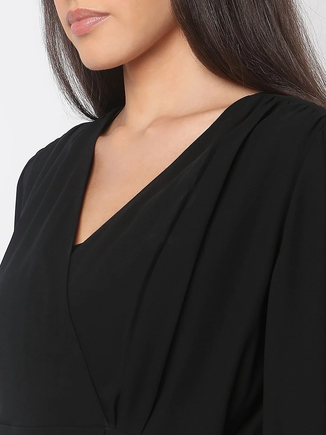 Black V-Neck Midi Dress - Image 6